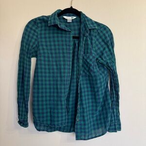 Old Navy The Classic Shirt Button Up Checkered Green and Blue Shirt | Women’s XS